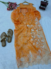 Trendy Organza Silk Digital Printed With Real Mirror Work Top Pant With Shrug