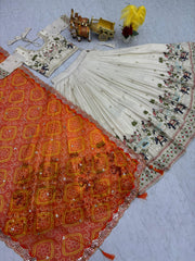 Festival Special Tissue Silk Embroidery Sequence Thread Work Lehenga With Stitched Blouse