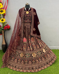 Bridal Special Velvet Zarkan Diamond Work Lehenga Choli