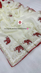 Rich Crunchy Silk Elephant Designer Cutdana & Jarkan Hand Work Saree