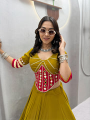 Navratri Special Pure Cotton Mirror Handwork Lehenga With Top