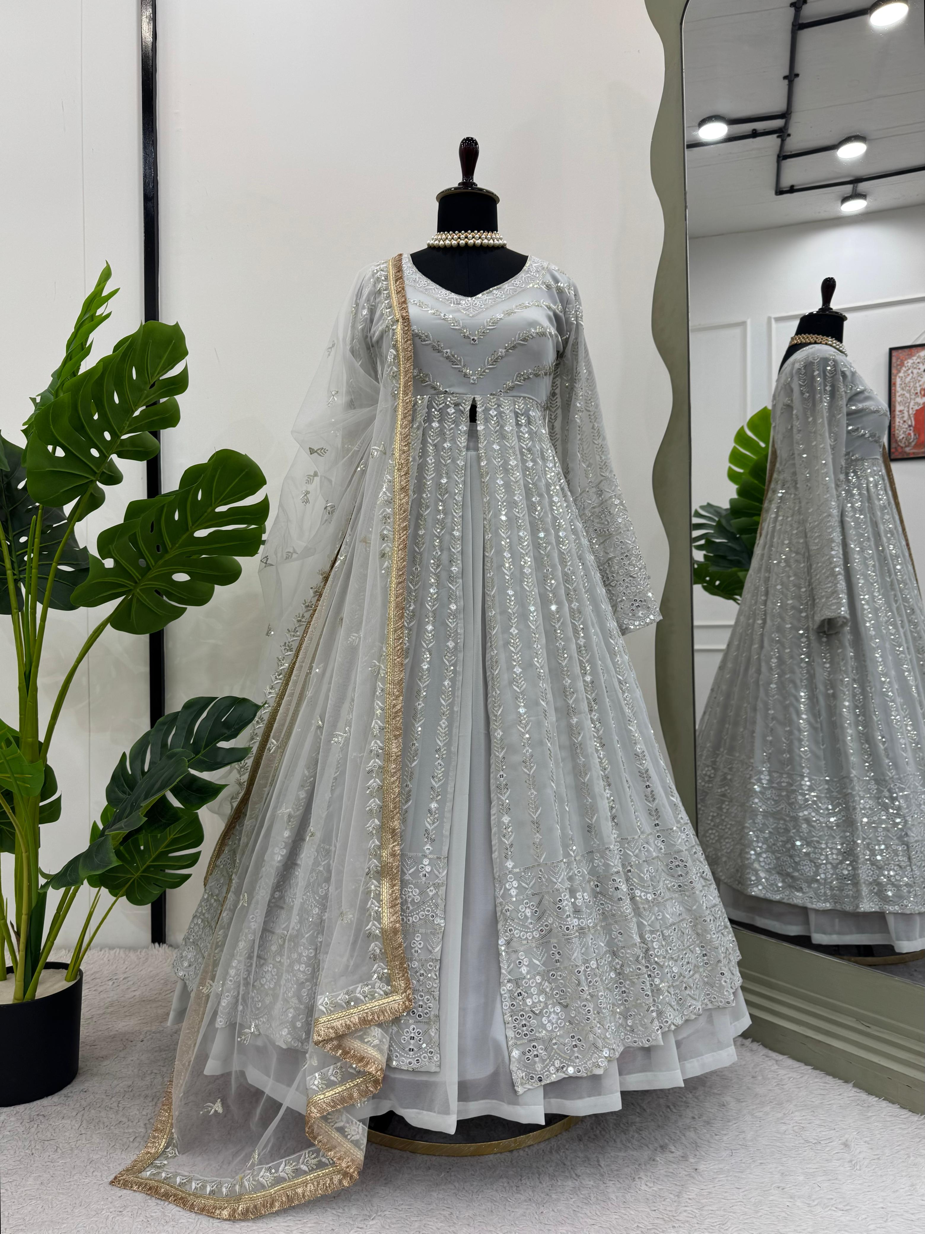 Beautiful Party-wear Georgette Thread With Sequence Work Lehenga Choli