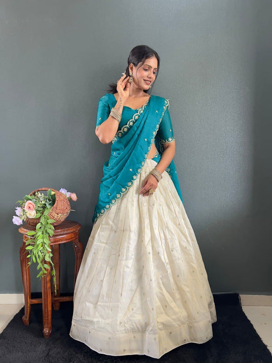 South Indian Special Festive Tissue Silk Embroidery Work Lehenga Choli