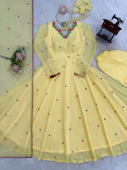 Beautiful Georgette Designer Embroidery With Thread Work Anarkali Gown