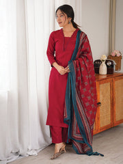 Beautiful Rayon Silk Kurti & Pant With Digital Printed Dupatta