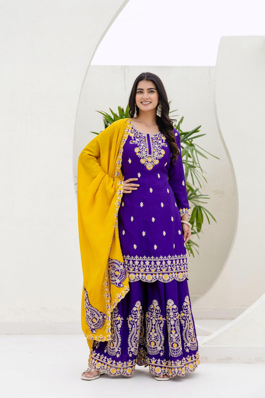 Party-wear Chinon Silk Embroidery Codding Sequence Work Suit
