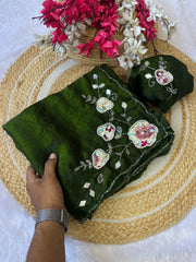 Party-wear Beautiful Fendy Satin Hand-work Saree