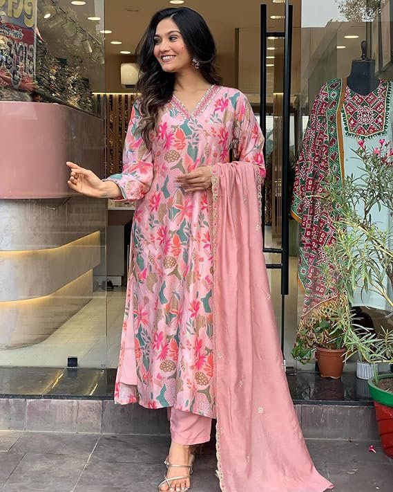 Designer Pink Printed Embroidery Work Salwar suit