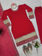Party-wear Red Georgette Thread With Sequence Work Dress
