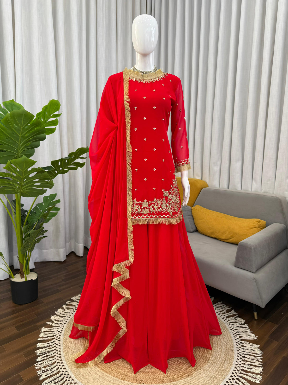 Elegant Ethnic Georgette Thread & Sequence Work Sharara Set