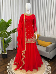 Elegant Ethnic Georgette Thread & Sequence Work Sharara Set