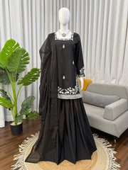 Elegant Black Natural Crepe Thread With Sequence Work Sharara