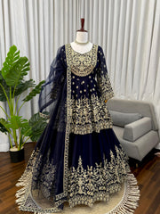 Party-wear Georgette Coding Dori With Sequence Work Top With Lehenga