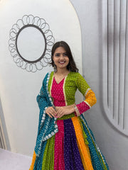 Navratri Special Georgette Multi Colour Lehenga With Stitched Choli