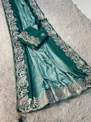 Beautiful Peding Chinon Multi Work & Butta In Whole Saree