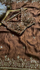 Beautiful Brown Burberry Silk Thread With Sequence Work Saree