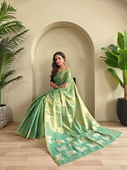 Beautiful Zari Tissue Weaving Tilak Buttis All Over Saree