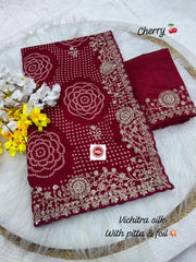 Beautiful Heavy Soft Pita Aari-Tari Gotapati Work Saree
