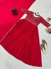 Attretive Chinon Silk Real Mirror Work Gown
