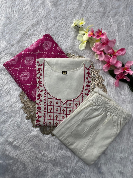 Beautiful Khadi Cotton Embroidery Work Suit