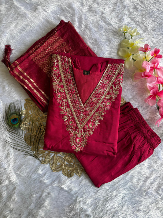 Beautiful Roman Silk With Embroidery & Sequence Work Dress