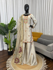 Party-wear Japan Satin Silk Thread With Sequence Work Sharara