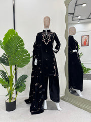 Partywear Viscose Velvet Black Thread & Sequence Work Dress