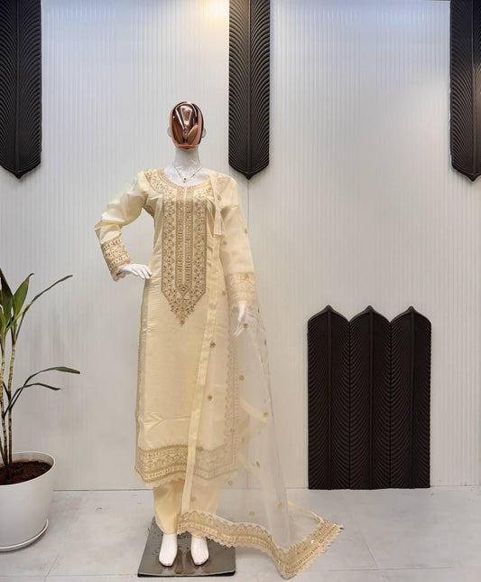 Designer Roman Silk Sequence Embroidery Work Salwar Suit