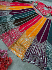 Beautiful Multicolored Georgette Embroidery Sequence Work Lehenga Choli