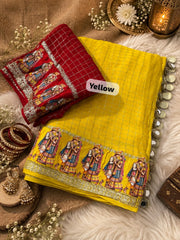 Beautiful Viscose Check With & Golden Zari Work Dulha & Dulhan Designer Saree