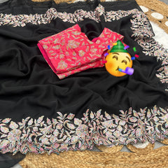 Party-wear Soft Tubby Organza Multi Thread Embroidery Work Saree