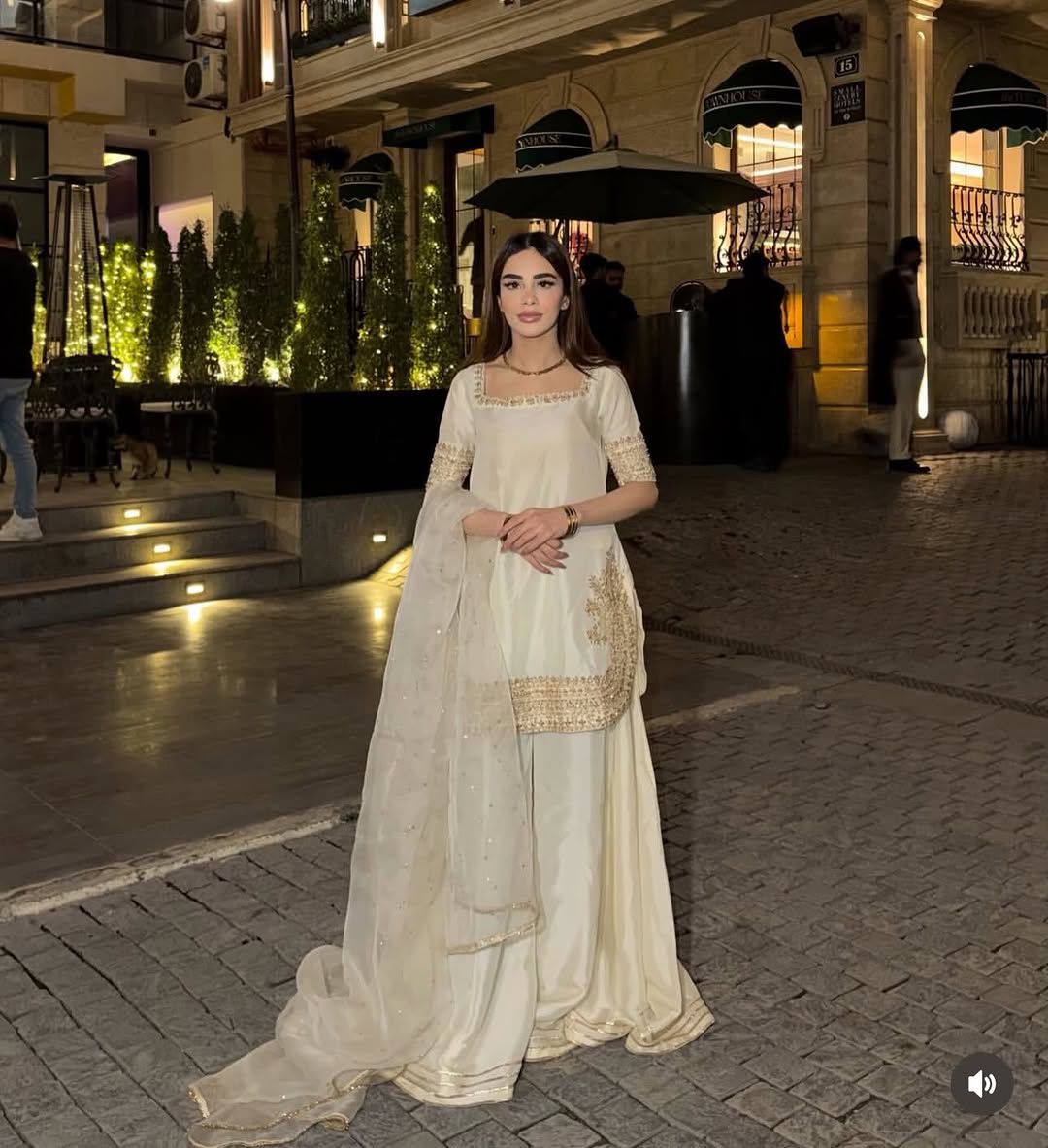 Beautiful Elegant Natural Crepe Thread With Sequence Work Sharara
