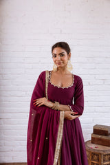 Beautiful Trendy Vichitra Silk Beads Work Anarkali Gown