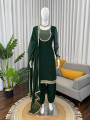 Party-wear Georgette Thread With Sequence Work Green Suit
