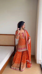 Party-wear Georgette Thread With Sequence Work Sharara Suit