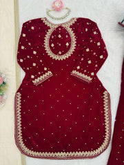 Elegant Ethnic Viscose Velvet Thread & Sequence With Pearl Work Suit