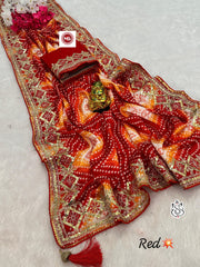 Trending Digital Chinon Silk Bandhej Gottpati Work Saree