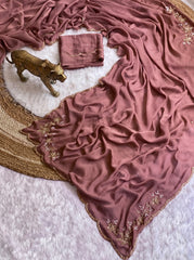 Party-wear Double Shade Crush Silk Cutdana Border Work Saree