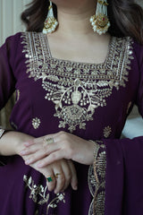 Party-wear Wine Georgette Sequence Embroidery Work Gown