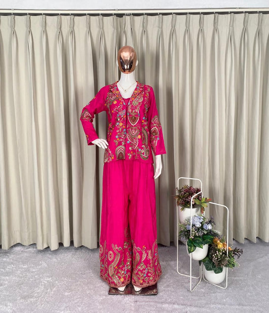 Party-wear Designer Chinon Silk Sequence Embroidery Work 3 Piece Set