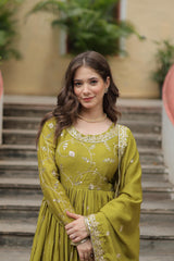 Partywear Chinon Silk Rich Sequence Embroidery Work Fully Stitched Sharara Suit