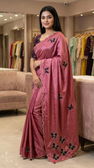 Elegance Chinon Silk With Beautiful Butterfly Butta Khatli Work Saree