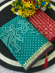 Beautiful Designer Georgette Coding Sequence Bandhani Foil Printed Saree