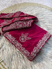 Party-wear Rangoli Silk Sequence Thread Border Work Saree With Stitched Blouse