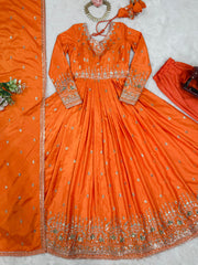 Party-wear American Silk Thread With Sequence Work Gown