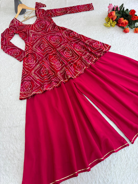 Beautiful Viscous Rayon Bhandhni Kediya Style Sharara