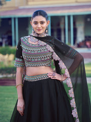 Beautiful Black Aurum Georgette Thread & Sequins Embroidery Work Lehenga Choli