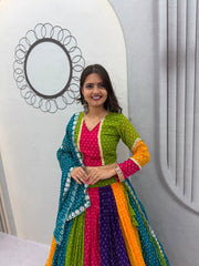Navratri Special Multi Colour Bandhni Lehenga Choli