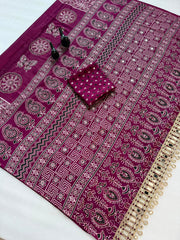 Trendy Pure Arjakh Satin viscous Silk With Real Mirror Work Saree