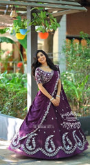 Festival Special Purple Chinon Silk Embroidery & Thread Work Lehenga Choli